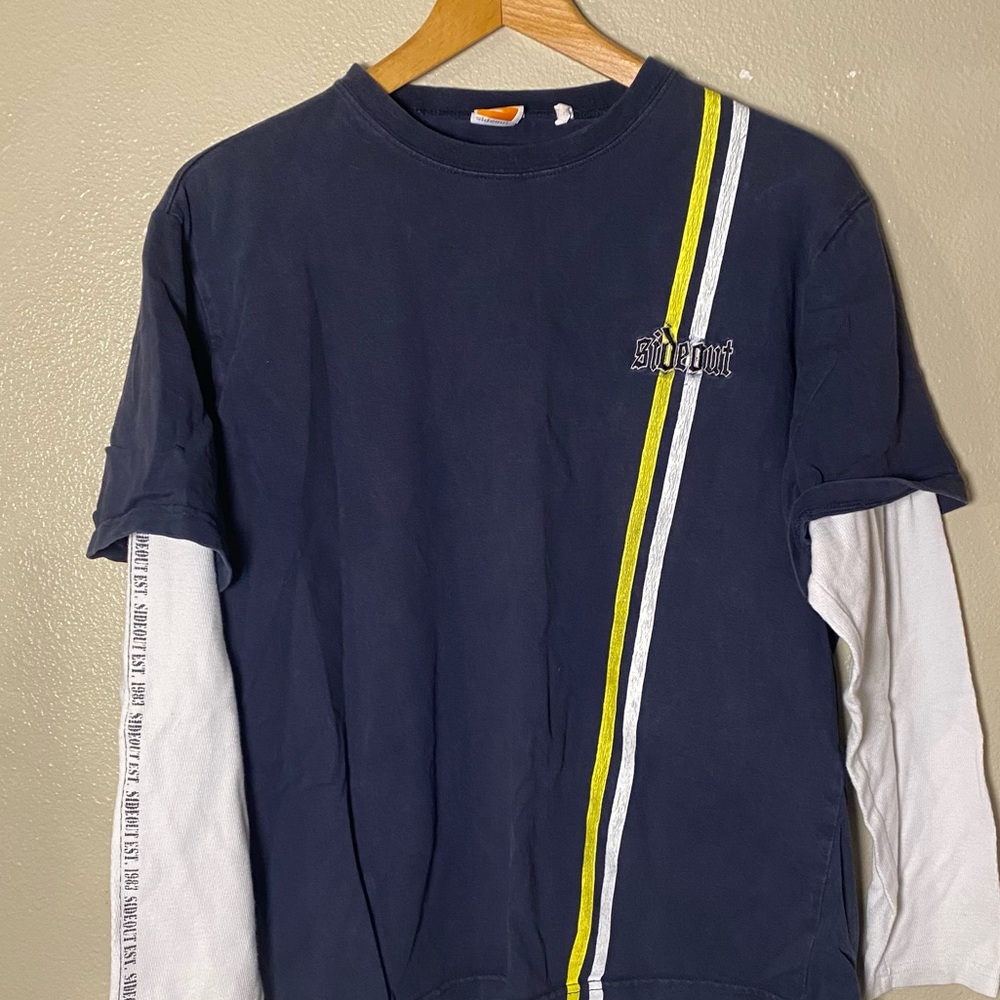 vintage Sideout Navy Long‎ Sleeve Shirt with Yellow Stripe size medium